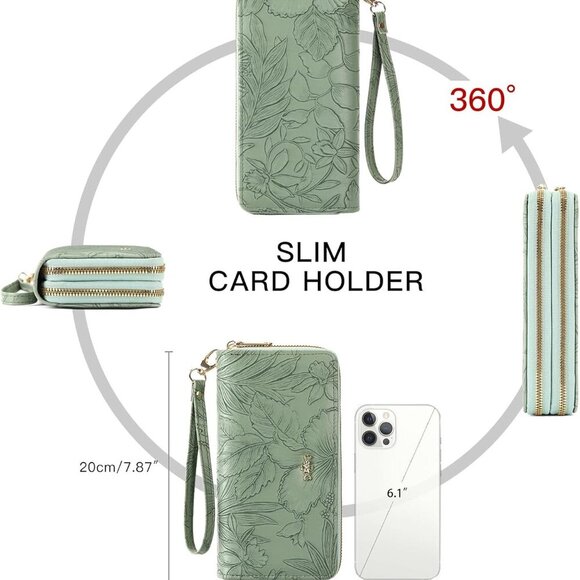 Large Capacity Leather Wallet for Women Double Zipper RFID Blocking Clutch - Picture 5 of 6